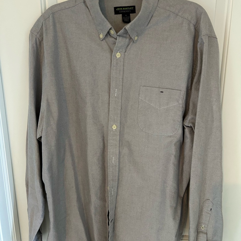 Contrast Stitch Button-Down Shirt - Light Gray